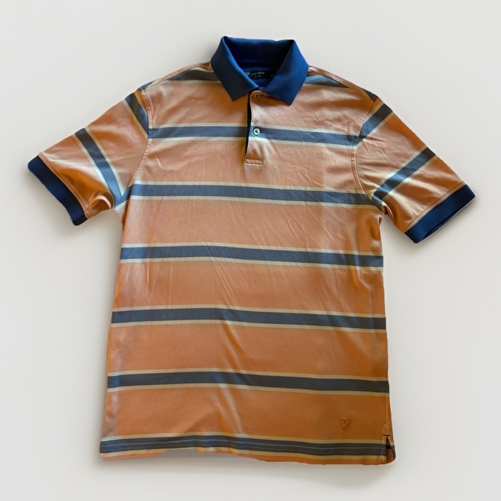 Cremieux Mens Short Sleeve Polo Shirt Small Pink‎ Blue Striped Golf Preppy Retro
